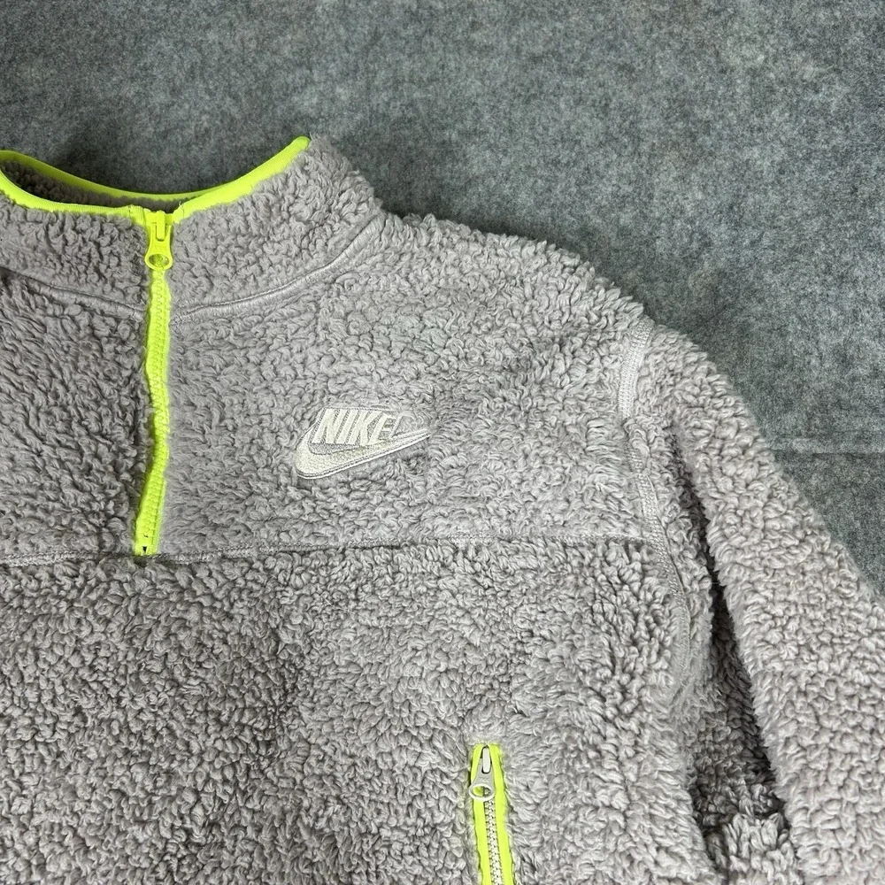 Nike Jacket Women's L Deep Pile Shaggy Swoosh Fleece Sherpa Crop Pullover Neon